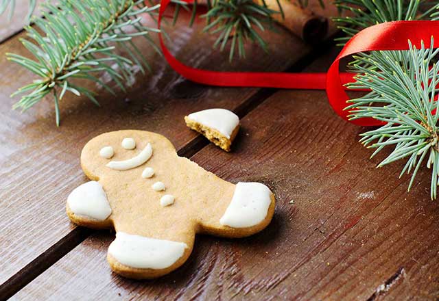 A broken gingerbread cookie among garland.